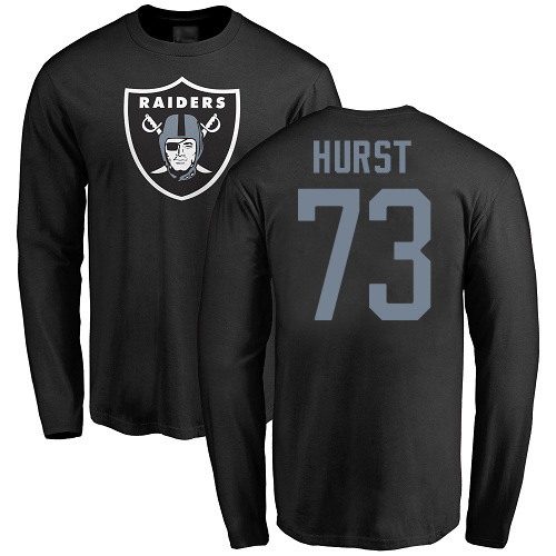 Men Oakland Raiders Olive Maurice Hurst Name and Number Logo NFL Football #73 Long Sleeve T Shirt->nfl t-shirts->Sports Accessory